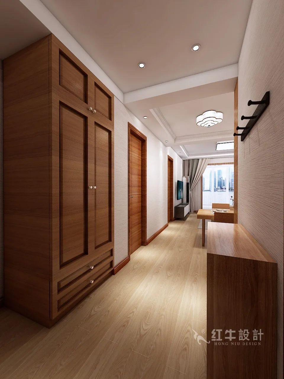 高灵慧_红牛设计--中垠紫金官邸89㎡（A户型）现代中式04效果图欣赏_玄关